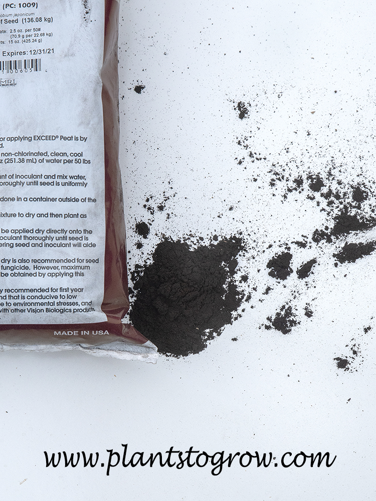 This is a bag of seed inoculant. It has a dark brown to almost black color. This bag is quite large, significantly more than a home gardener needs, but smaller amounts are also available..